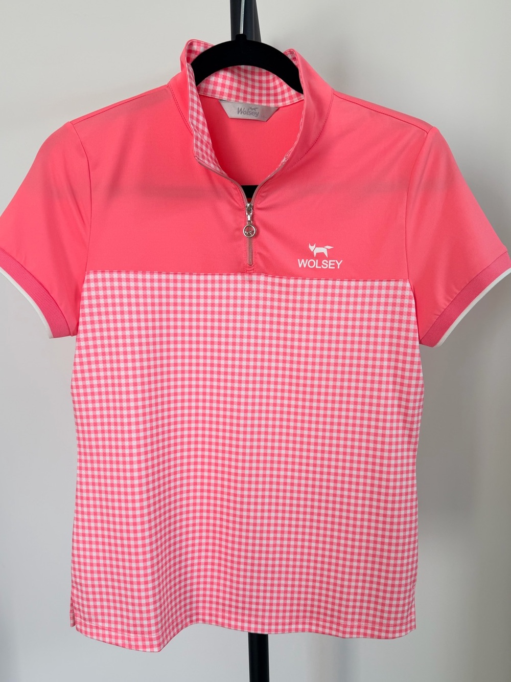 Wolsey Pink Gingham Zip-Front Women's Top
